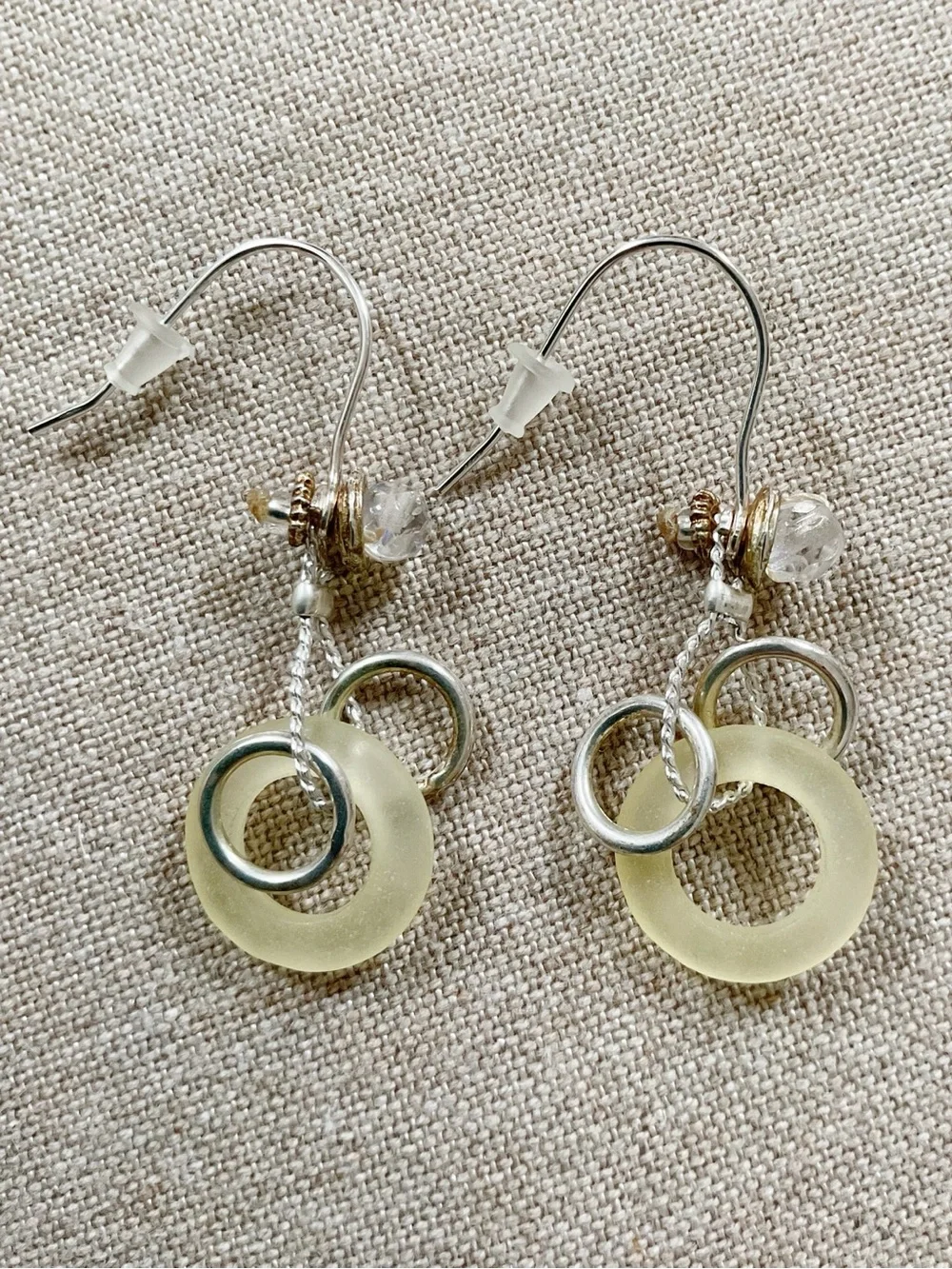 925 Sterling Silver Sculptural Drop Earrings Modern Artisan 1.5” Mixed Media
